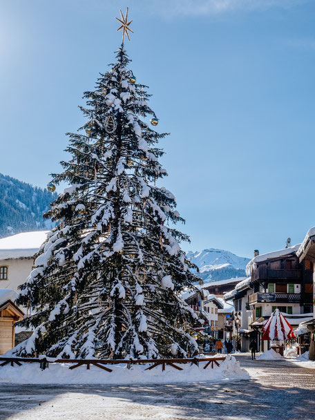 Place de l'Église, Christmas tree, Sapin de Noël, Megève, Savoie, French Alps, Alpes françaises