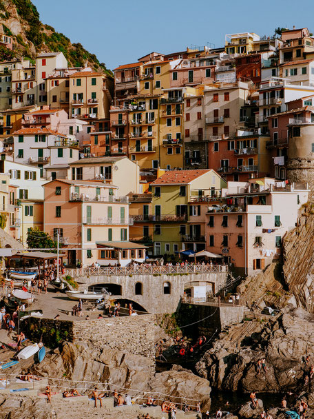 Detailed shot of the colorful houses