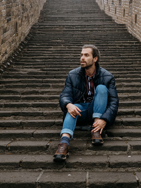 Taking a break before climbing all these steps