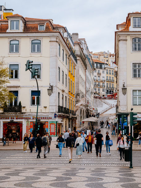 The buildings bordering the Praça do Rossio