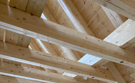 Holzhäuser in Holzrahmenbau oder Massivholzbau Dachstuhlansicht Innenansicht© CASA VARIO GmbH