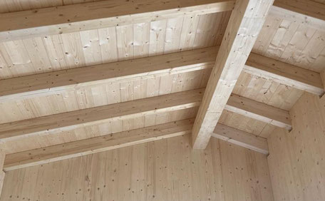 Holzhäuser in Holzrahmenbau oder Massivholzbau Innenansicht Holzdecke © CASA VARIO GmbH