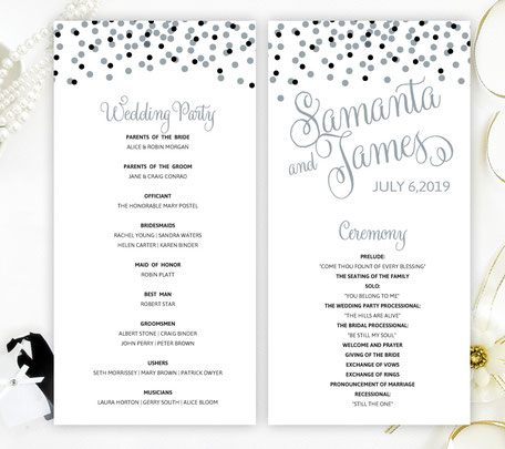 Silver Confetti Wedding Programs