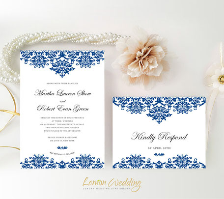 Royal blue wedding invitations 