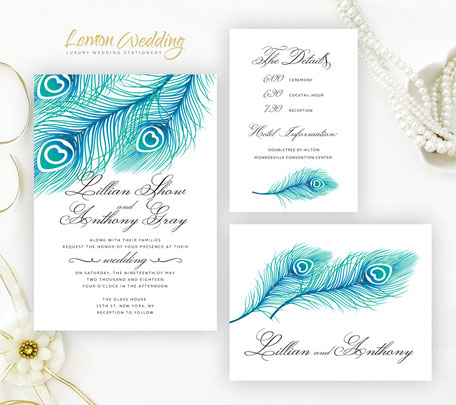 Feather wedding invitations