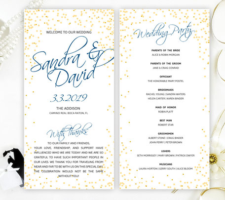 Gold Confetti Wedding Programs