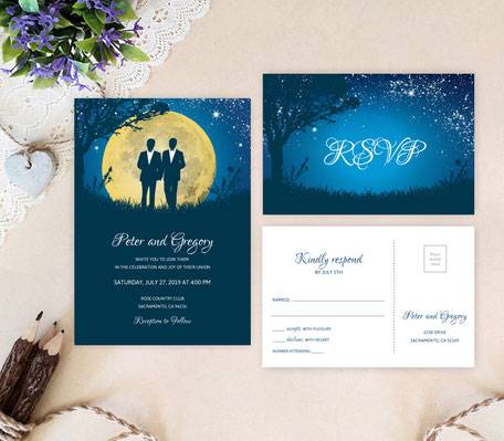 Moon Gay Wedding Invitations with RSVP
