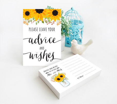 Sunflower Wedding Advice Cards