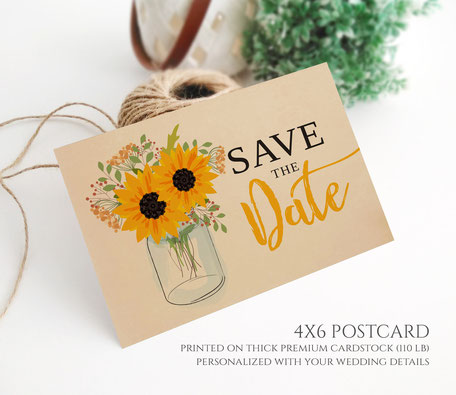 Rustic Sunflower Save the Date Postcards