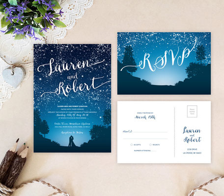 Starry night wedding invitations