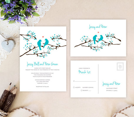 Lone bird wedding invitations