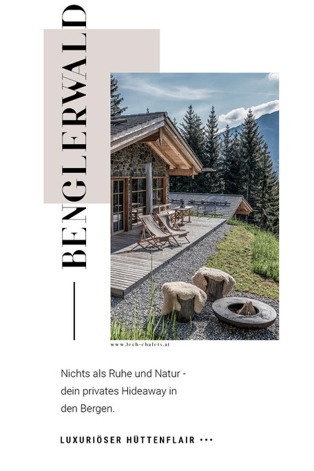 Hotel Neueröffnungen in Tirol 2021 - Benglerwald Chaletdorf im Lechtal, Luxuschalet, Traumurlaub in den Bergen #mountainhideaways Foto: ©Ratko Photography