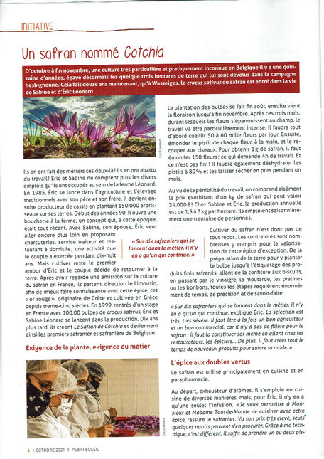 Un article sur le Safran de Cotchia dans le magazine Plein Soleil, la revue d’ l’ACRF-Femmes en milieu rural. Merci à Sylviane Bigaré