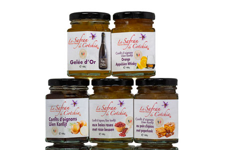 Safran de Cotchia en pistils, confiture, moutarde, mayonnaise, vinaigre, balsamique,Photo Léonard Eric