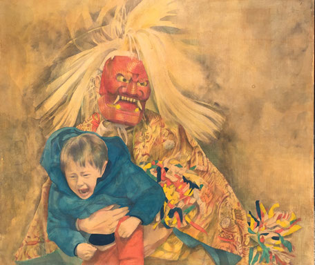 「御先神楽・子安」2019－2021年　(F10)　麻紙・墨・色鉛筆・顔彩　