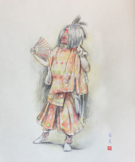 「岩戸神楽・手力男タジカラオノミコト」2019年 F3　紙・鉛筆 (個人所蔵)