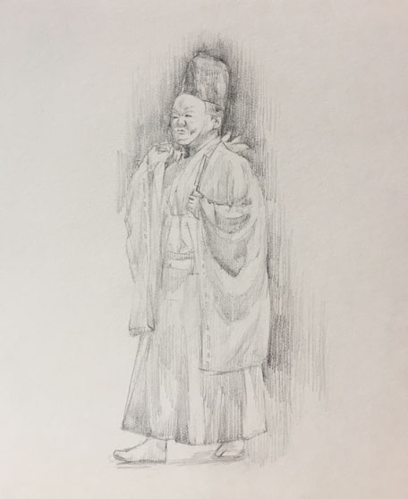 「岩戸神楽・太玉命フトダマノミコト」2019年 F3　紙・鉛筆 