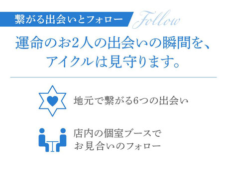 繋がる出会いとフォロー／運命のお2人の出会いの瞬間を、アイクルは見守ります。