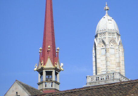 Neo-Gothic cupola and ridge turret of the Grossmünster Zurich.