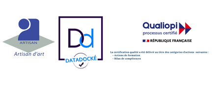 Logo Qualiopi + Logo Métier d'art + Logo Datadock