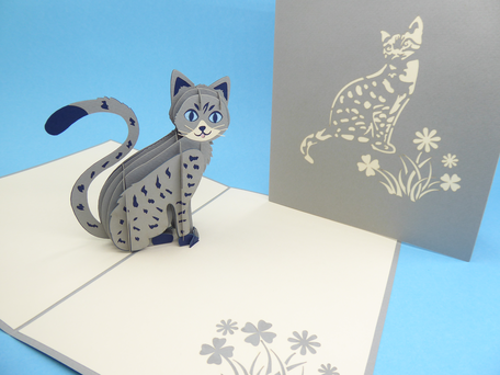 carte pop-up chat gris tigré carte anniversaire enfant 