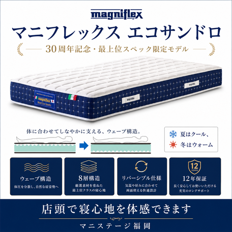 マニフレックスの最新マットレス エコサンドロ / マニフレックスの品揃え九州最大級のマニステージ福岡