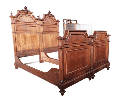 LETTO MATRIMONIALE IN NOCE ORIGINALE EPOCA XIX SECOLO RESTAURATO