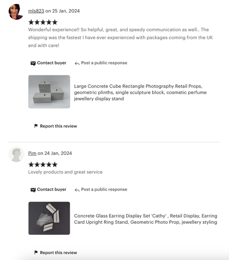 five star review for pasinga photo props and decor made from concrete 
