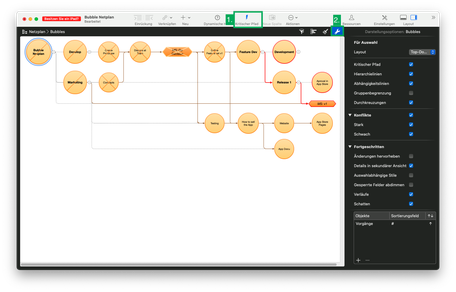 Screenshot Darstellungsoptionen im Prozess-Chart in Merlin Project