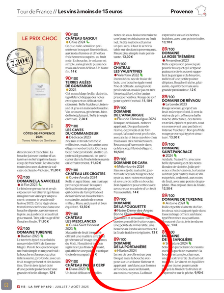selection du blanc hilarion du domaine de la portaniere en côtes de provence dans l'édition d'été du magazine la revue des vins de france (RVF)
