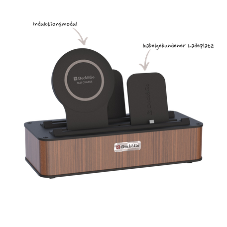 Ein Smartphone wird in der Dock&Go Style Ladestation aufgeladen.