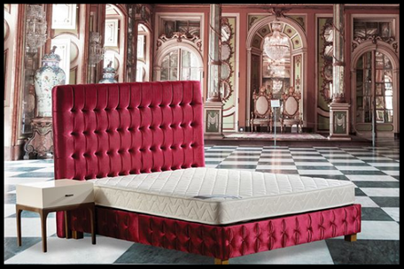 storage bed with orthopedic mattress in colour glory red