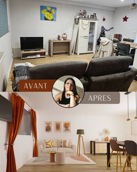 transformation salon avant après à Saint-Laurent-sur-Saône avec décoration moderne et ambiance chaleureuse