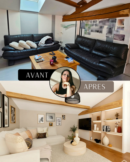 salon avant après à Mâcon avec décoration naturelle et aménagement intérieur chaleureux
