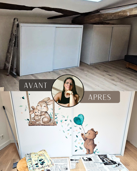transformation bureau en chambre bébé à Chânes avec décoration murale enfant et aménagement sur mesure