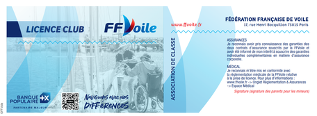 Exemple de la carte fédérale Licence club de la FFVoile en 2023