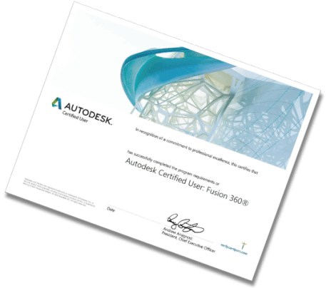 AUTODESK社認定資格プログラム Fusion360ユーザー 認定証