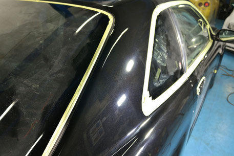 ＢＮＲ３４Ｃピラー磨き後  濃色車のコーティング施工