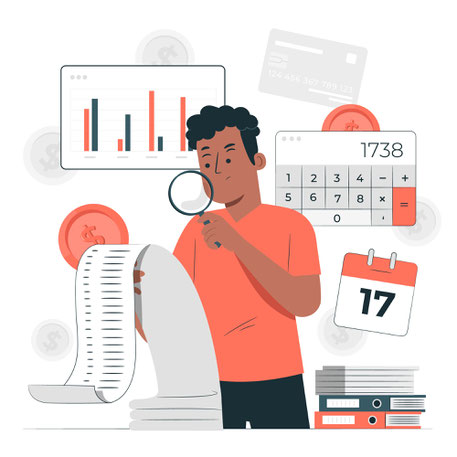 Ein Mann überprüft eine lange Rechnung. Im Hintergrund Graphen und Kalender. Stellvertretend für die Erhöhung der Gebühren für Verwaltungsaufwände für Wirkstoffen und Biozidprodukte wie Zulassungen, Genehmigungen, Verländerungen, Aufnahme von Wirkstoffen