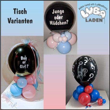 Genderballon in schwarz mit Aufschrift Boy or girl. Luftgefüllt als Tischvariante