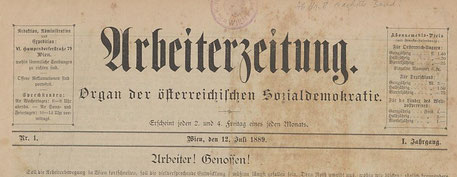 Erstausgabe der Arbeiter-Zeitung v. 12.7.1889
