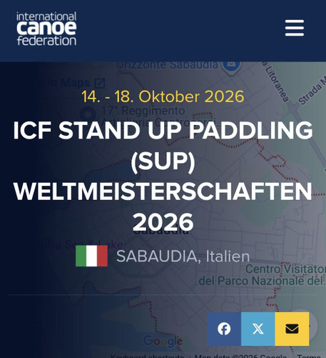Offizielles Mitteilungs-Logo der ICF zum neuen Austragungsort der WM 2026 in Sabaudia
