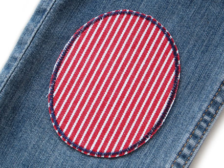 Bild: Jeansflicken zum aufbügeln rot gestreift, Oshkosh Hosenflicken für Kinder