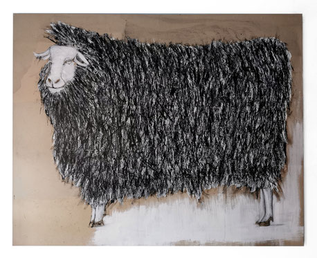 "Schaf, schwarz", 120x150cm, KohleKreideAcryl auf Papier, 2017