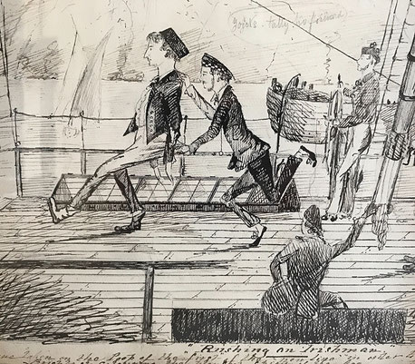 Rushing an Irishman, theatrical cartoon 1745