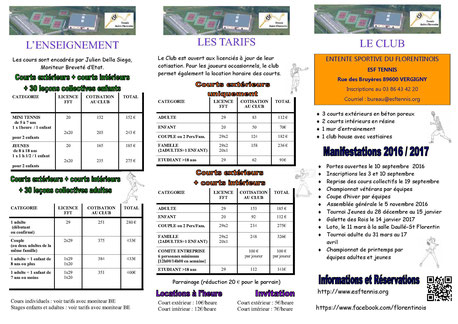 Plaquette ESF TENNIS 2016/2017