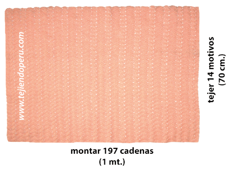 Cobija para bebe tejida con el punto fantasía # 45: ondas con abanicos a crochet