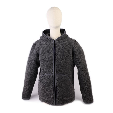 veste capuche homme femme gris laine naturelle label WOOLMARK poche latérales zip