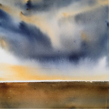 by Mamiko Nagatomo, "A moment at dusk", aquarelle on aquarelle paper and wood panel, 30 x 30 x 3cm