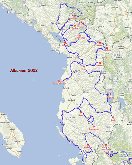 Unsere Route in Albanien